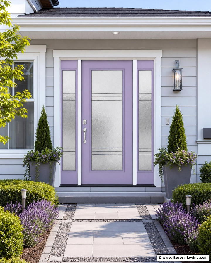 Lavender with Frosted Glass Panels - 20 Lavender Front Door Ideas for a Welcoming Entrance