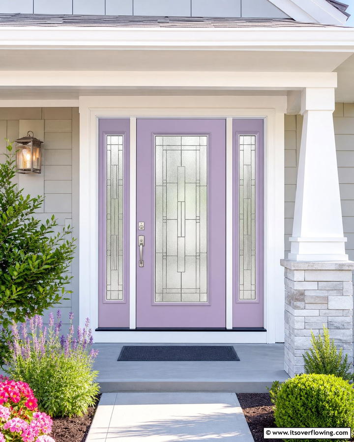 Lavender with Glass Panels - 20 Lavender Front Door Ideas for a Welcoming Entrance