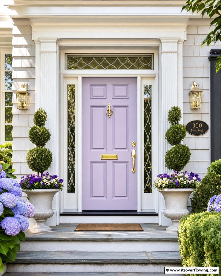 Lavender with Gold Hardware - 20 Lavender Front Door Ideas for a Welcoming Entrance