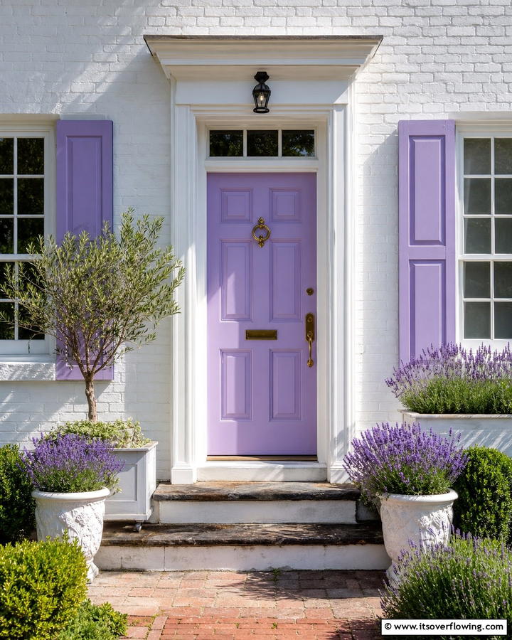 Lavender with White Brick Exterior - 20 Lavender Front Door Ideas for a Welcoming Entrance