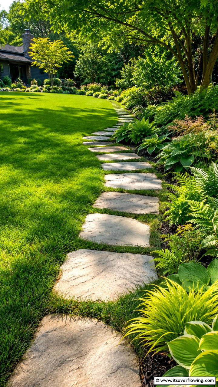Lawn Transition Flagstone Walkway - 30 Flagstone Walkway Ideas for Charming Pathways