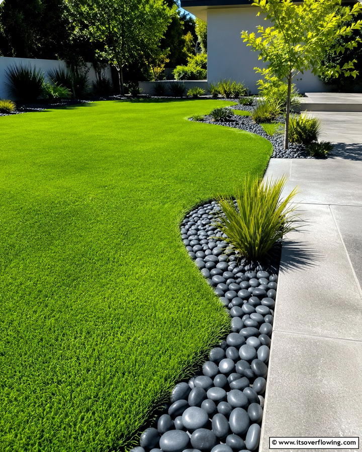 Lawns Enhanced with River Rocks - 30 Natural Black River Rock Landscaping Ideas for Texture
