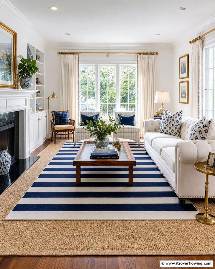 Layer Rugs for Dimension - 20 Preppy Living Room Ideas for a Chic Space