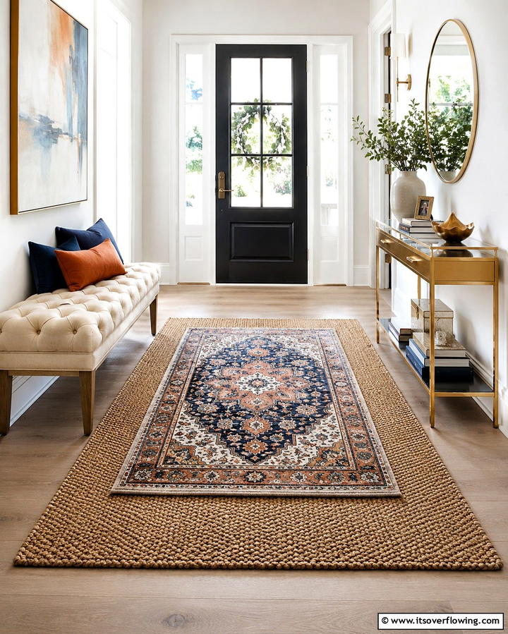 Layered Accent Harmony - 30 Welcoming Entryway Rug Designs to Elevate First Impressions