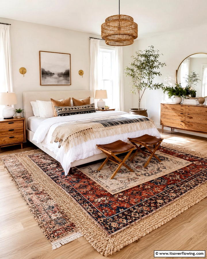 Layered Accent Rugs - 30 Cozy Fall Bedroom Decor Tips for Autumnal Warmth & Style