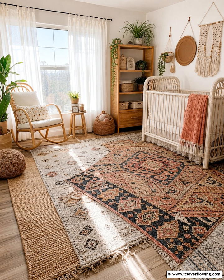 Layered Area Rugs - 25 Boho Nursery Ideas for a Cozy and Chic Space