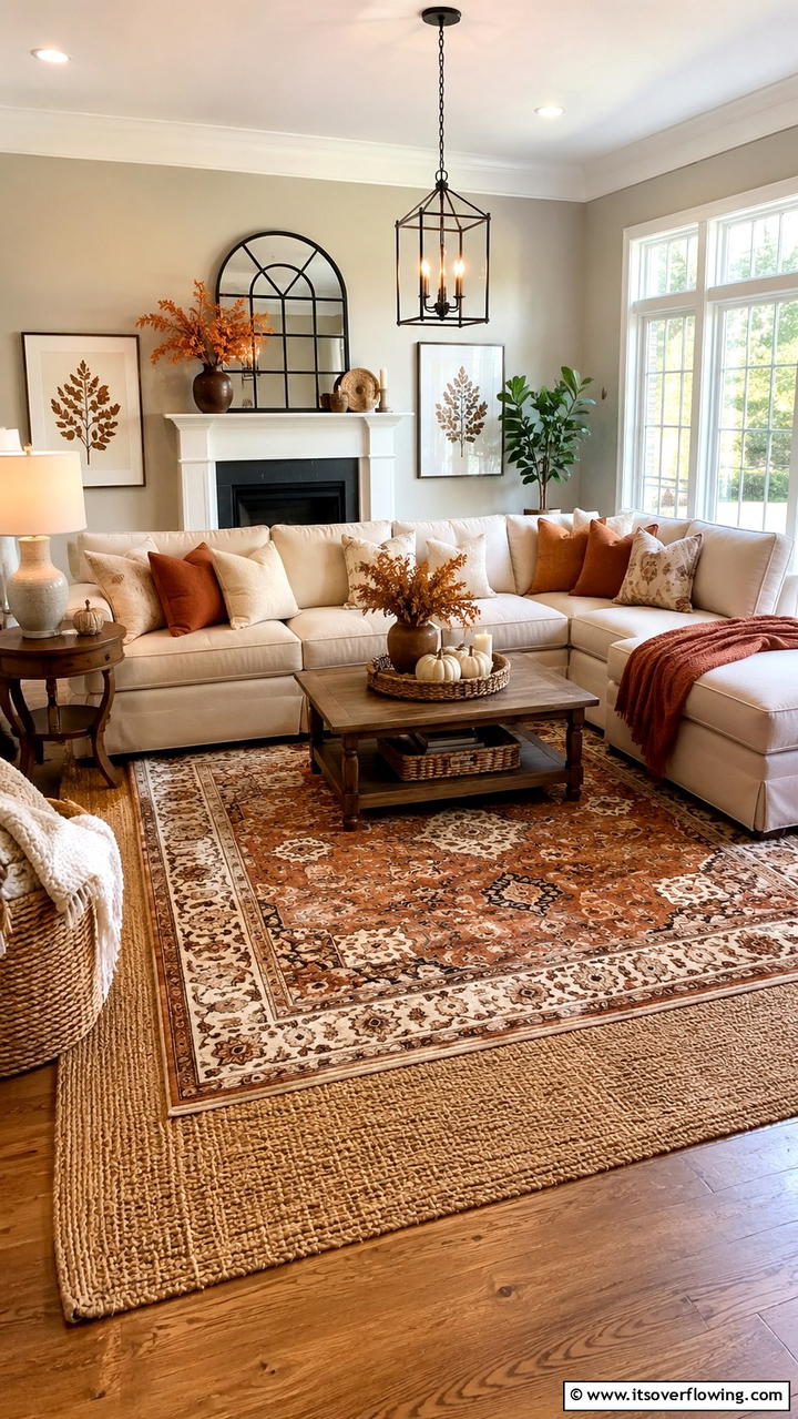 Layered Area Rugs - 30 Cozy Fall Living Room Ideas to Embrace Autumn Vibes