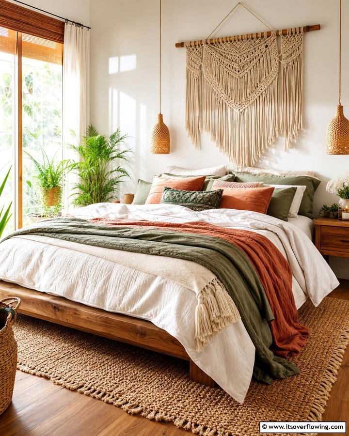 Layered Bedding for Comfort - 20 Cozy Small Boho Bedroom Design Ideas