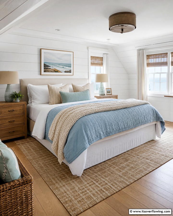 Layered Bedding - 20 Charming Cape Cod Upstairs Bedroom Ideas