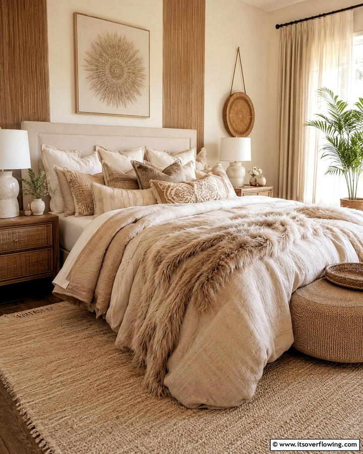 Layered Beige Bedding - 25 Beige Bedroom Ideas for a Calming Retreat