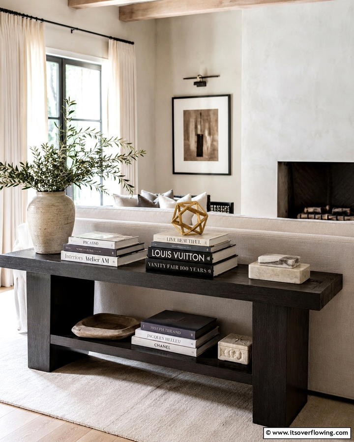 Layered Books and Accents - 25 Sofa Table Decor Ideas to Elevate Your Space