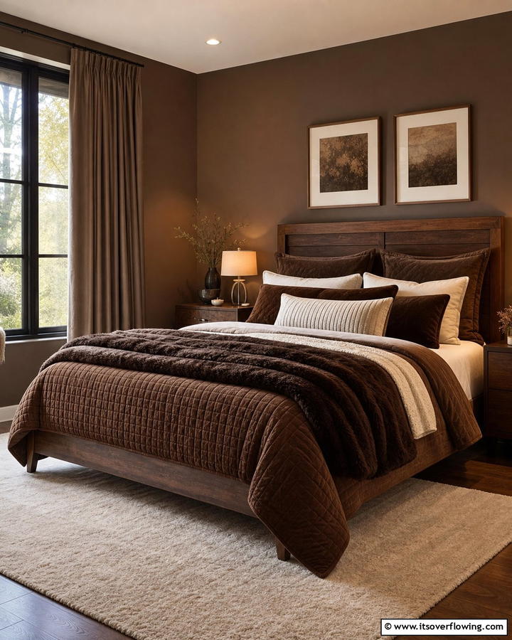Layered Brown Bedding - 25 Brown Bedroom Ideas for a Warm and Cozy Atmosphere