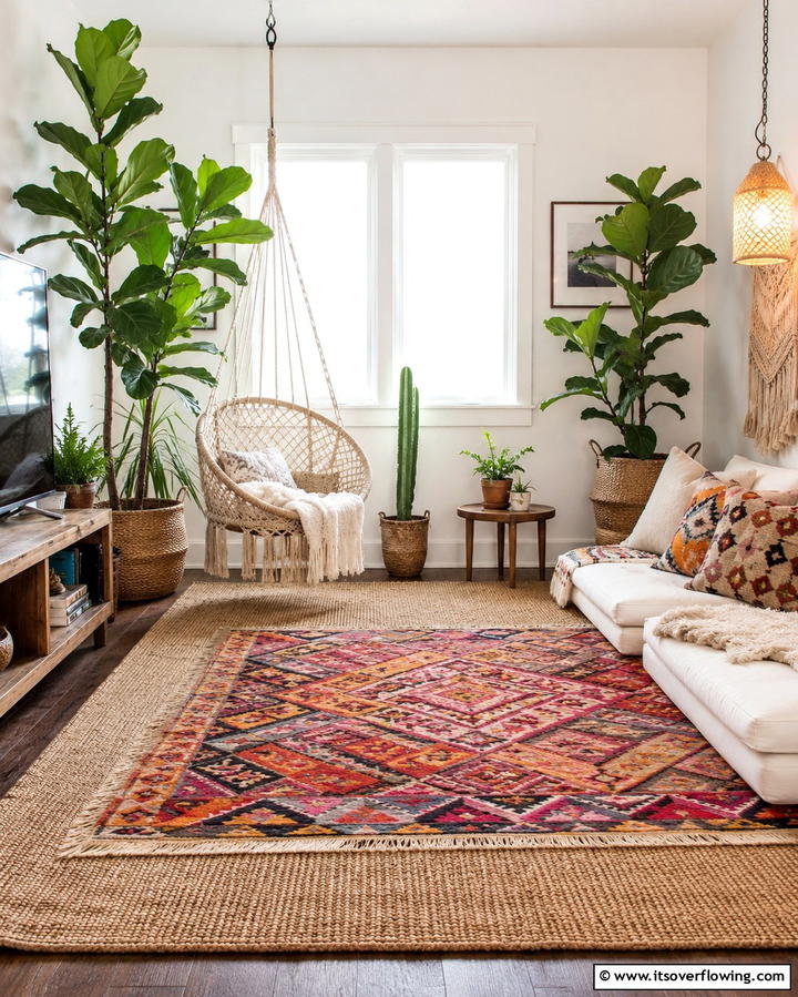 Layered Carpets for a Bohemian Touch - 25 Living Room Carpet Ideas for Cozy Comfort
