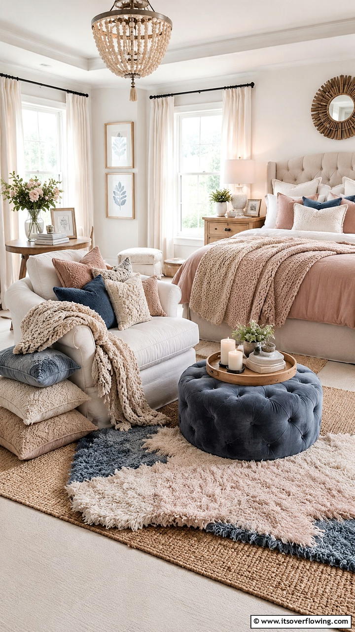 Layered Comfort Seating - 30 Bedroom Sitting Area Ideas for Relaxation & Style