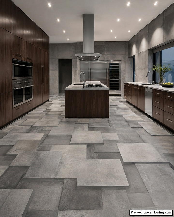 Layered Concrete Overlays - 30 Industrial Chic Concrete Floor Kitchen Design Concepts