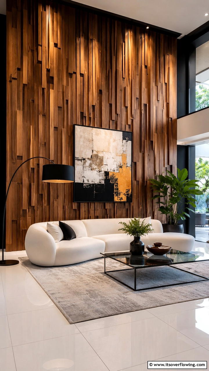 Layered Depth and Light - 21 Wood Slat Accent Wall Ideas to Elevate Your Interior Design
