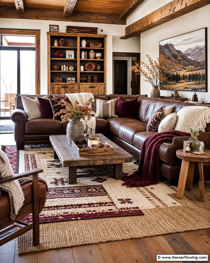 Layered Furnishings Charm - 30 Western Living Room Ideas for Cozy Rustic Ambiance