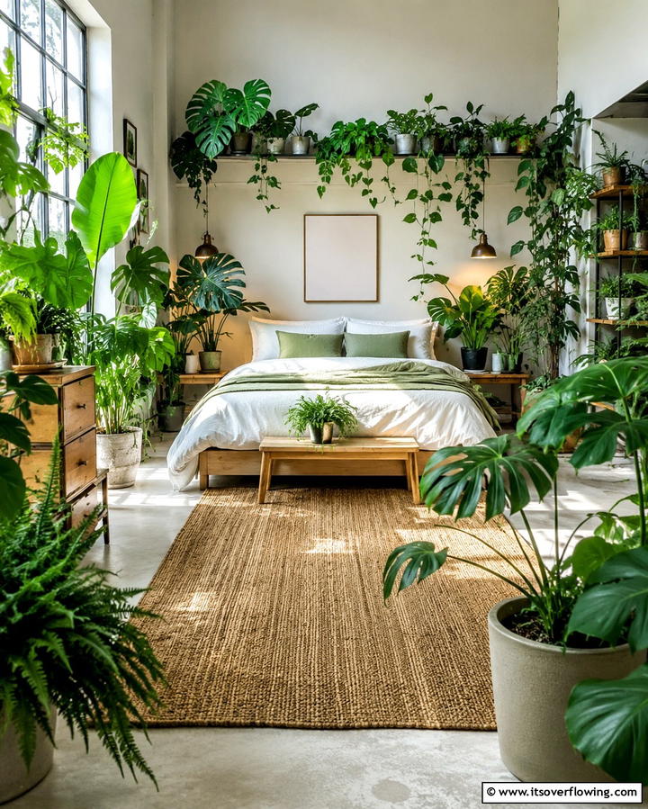 Layered Greenery Decor - 30 Forest-Themed Bedroom Ideas for Nature-Inspired Retreats