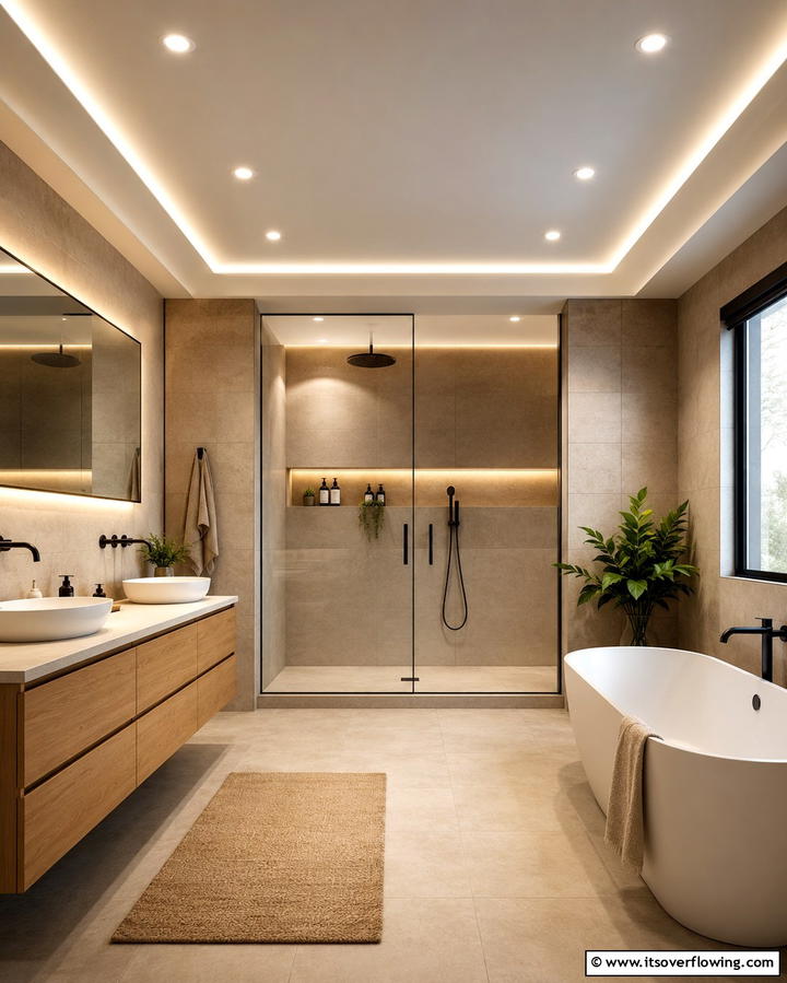 Layered Light Effects - 30 Inspiring Bathroom Ceiling Ideas for Modern Homes