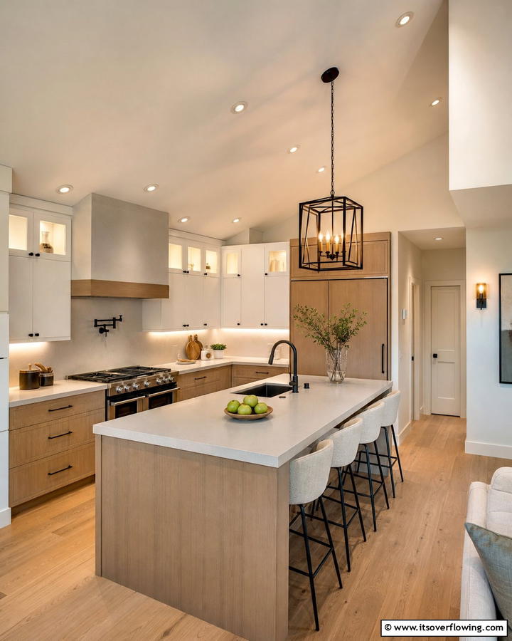 Layered Lighting - 20 Sloped Ceiling Kitchen Ideas for a Unique and Stylish Space