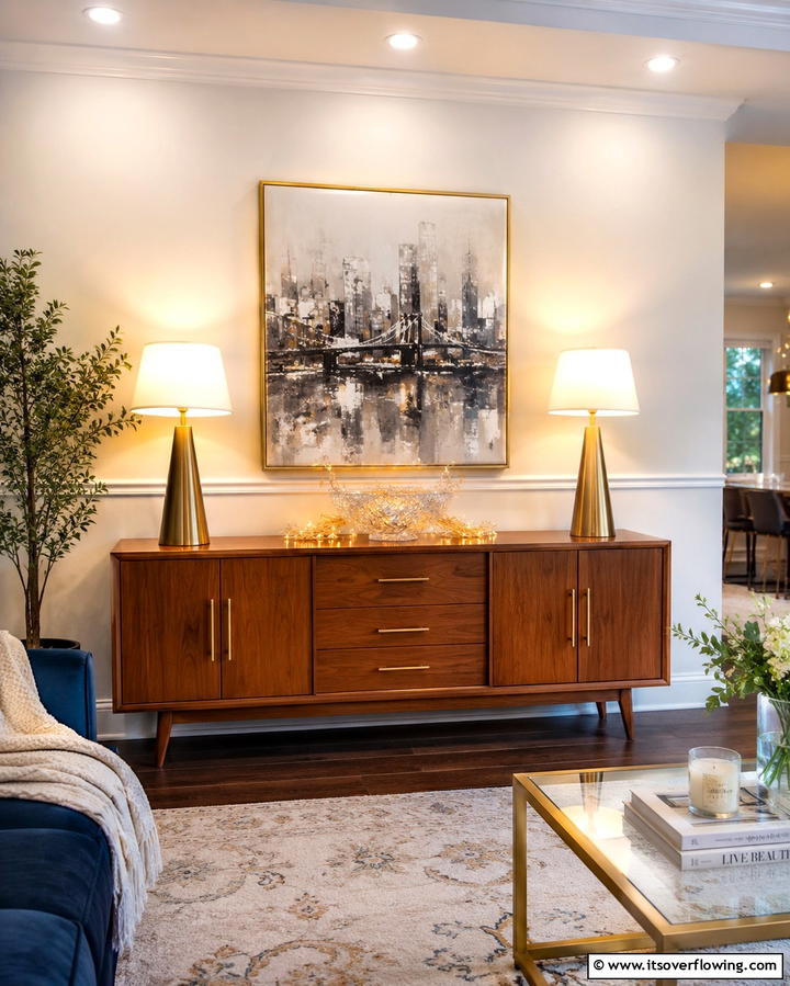 Layered Lighting - 25 Sideboard Decor Ideas to Enhance Your Living Space