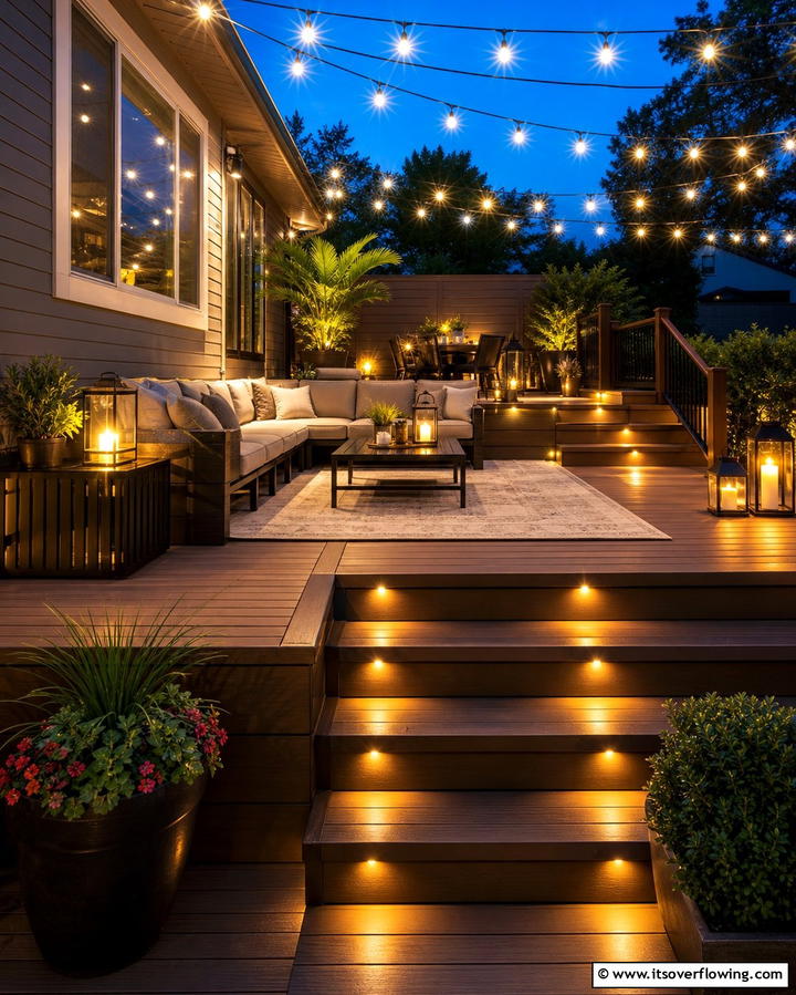 Layered Lighting - 25 Small Deck Ideas to Maximize Your Outdoor Living Space
