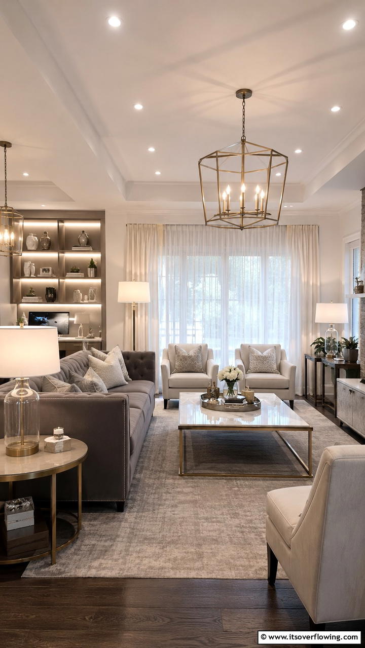 Layered Lighting Ambiance - 21 Transitional Living Room Design Ideas for Modern Homes