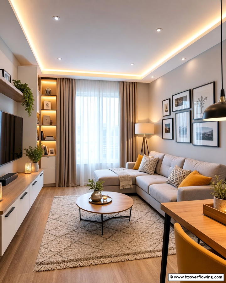 Layered Lighting Effects - 21 Small Living Room Layout Ideas for Cozy Gatherings