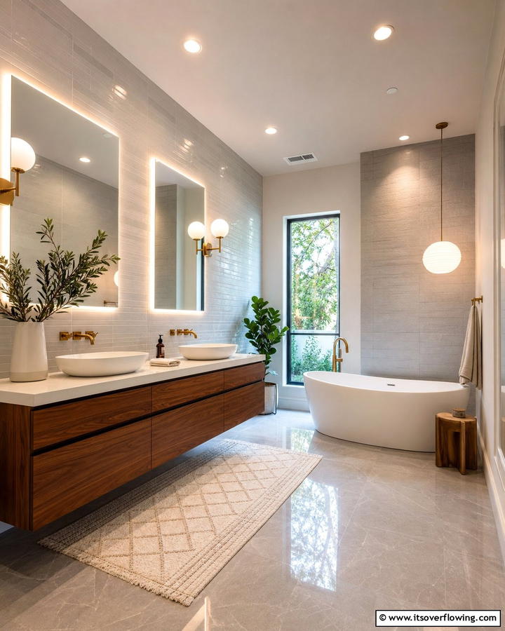 Layered Lighting Schemes - 21 Mid-Century Modern Bathroom Ideas for Retro Elegance