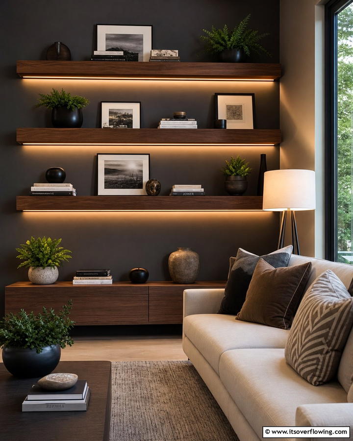 Layered Lighting Shelf Accents - 21 Shelf Decor Ideas to Organize and Elevate Your Spaces