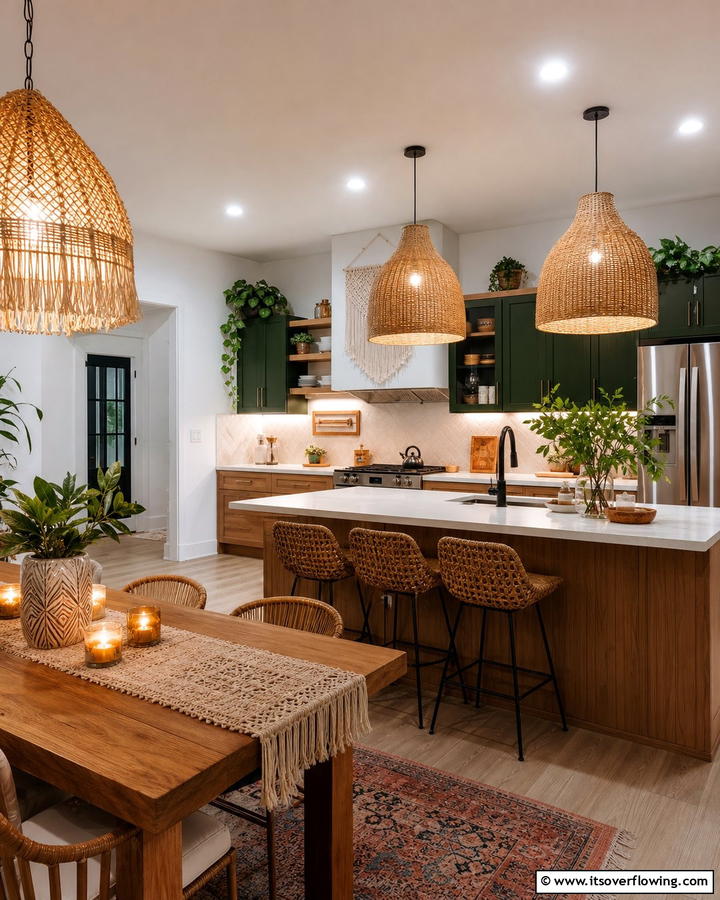 Layered Lighting for Ambiance - 25 Boho Kitchen Ideas for a Cozy and Eclectic Vibe