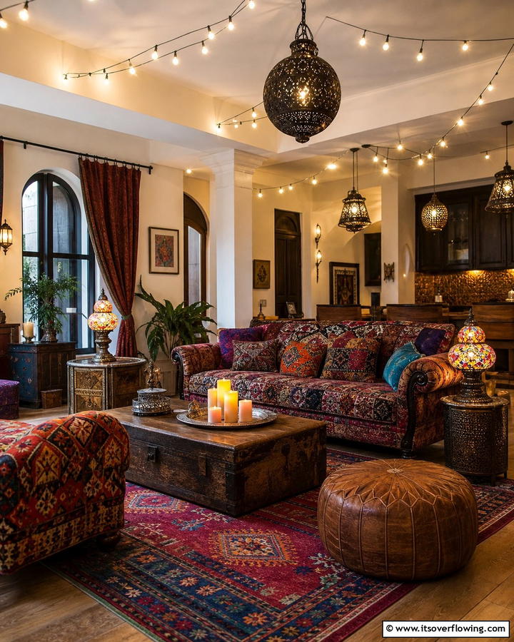 Layered Lighting for Ambiance - 20 Gypsy Bohemian Living Room Ideas for Free Spirits