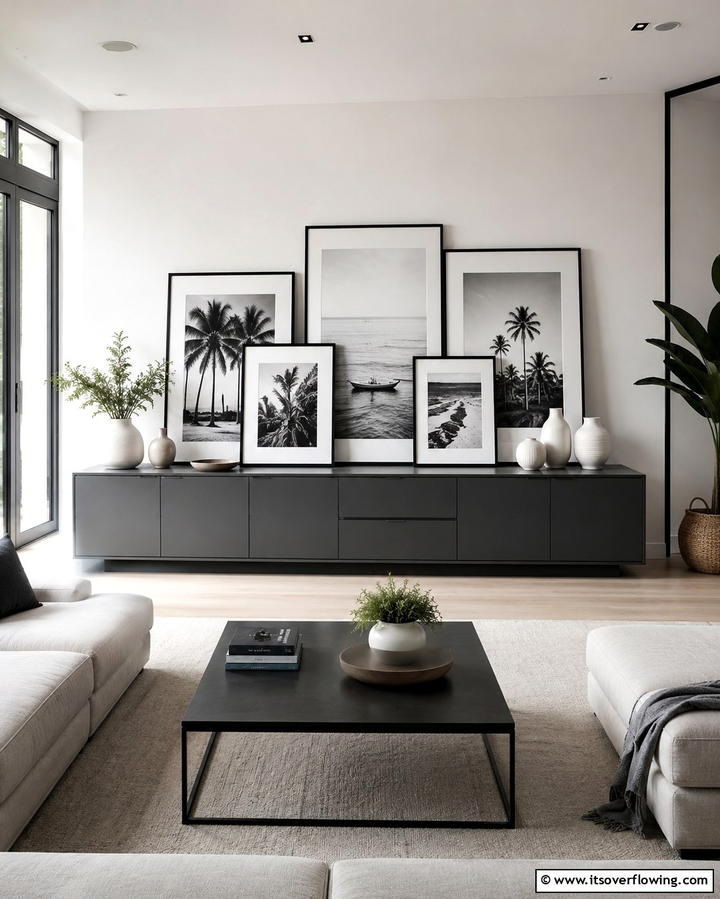 Layered Look with Frames - 25 Sideboard Decor Ideas to Enhance Your Living Space