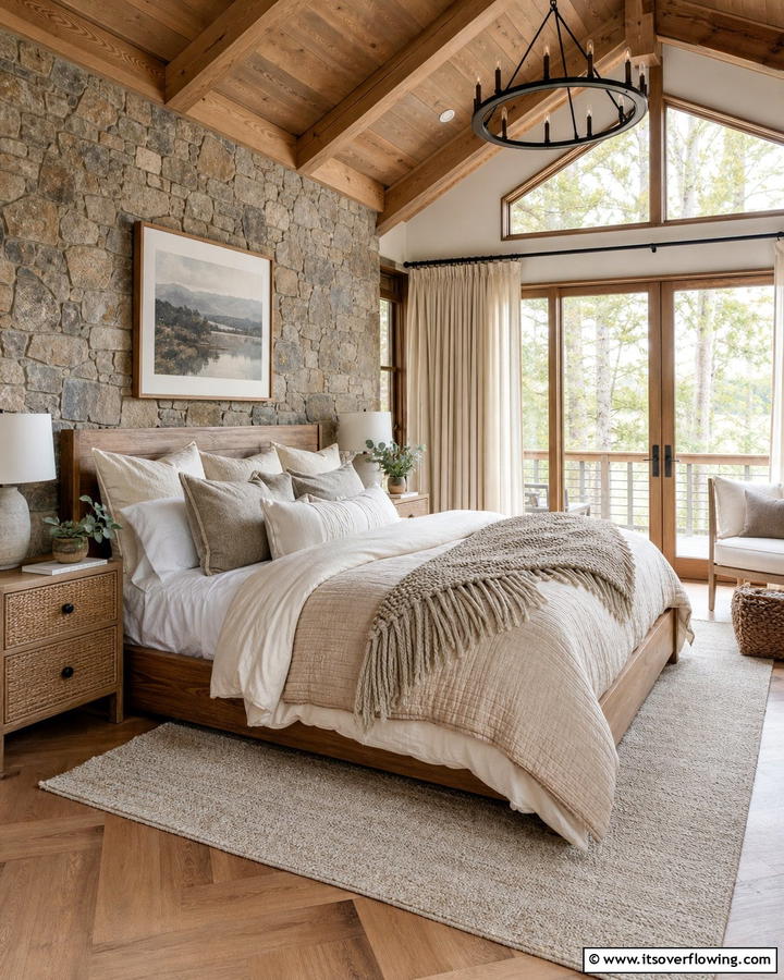 Layered Neutral Bedding - 25 Cozy Cabin Bedroom Ideas for a Rustic Escape