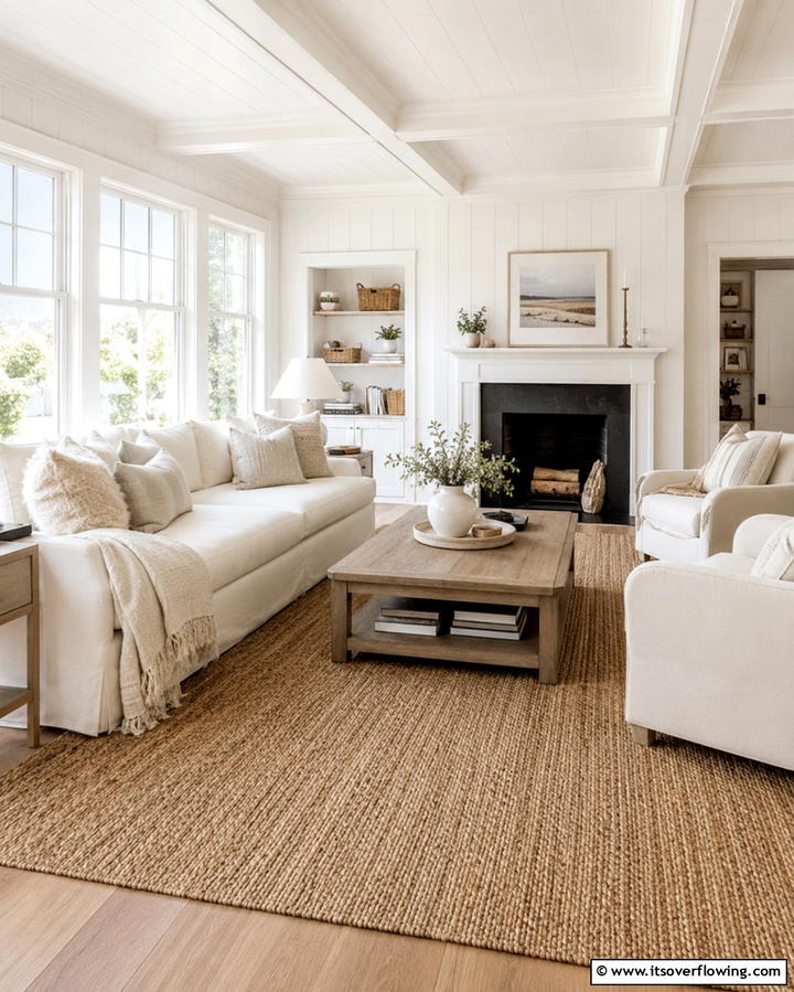 Layered Neutral Textures - 30 Hamptons Living Room Ideas for Coastal-Inspired Elegance