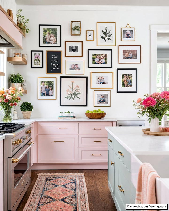 Layered Open Frame Gallery - 21 Kitchen Wall Decor Ideas for a Personalized Culinary Space