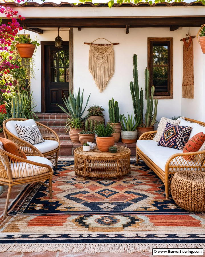 Layered Outdoor Rugs - 25 Boho House Exterior Ideas for a Unique and Colorful Look