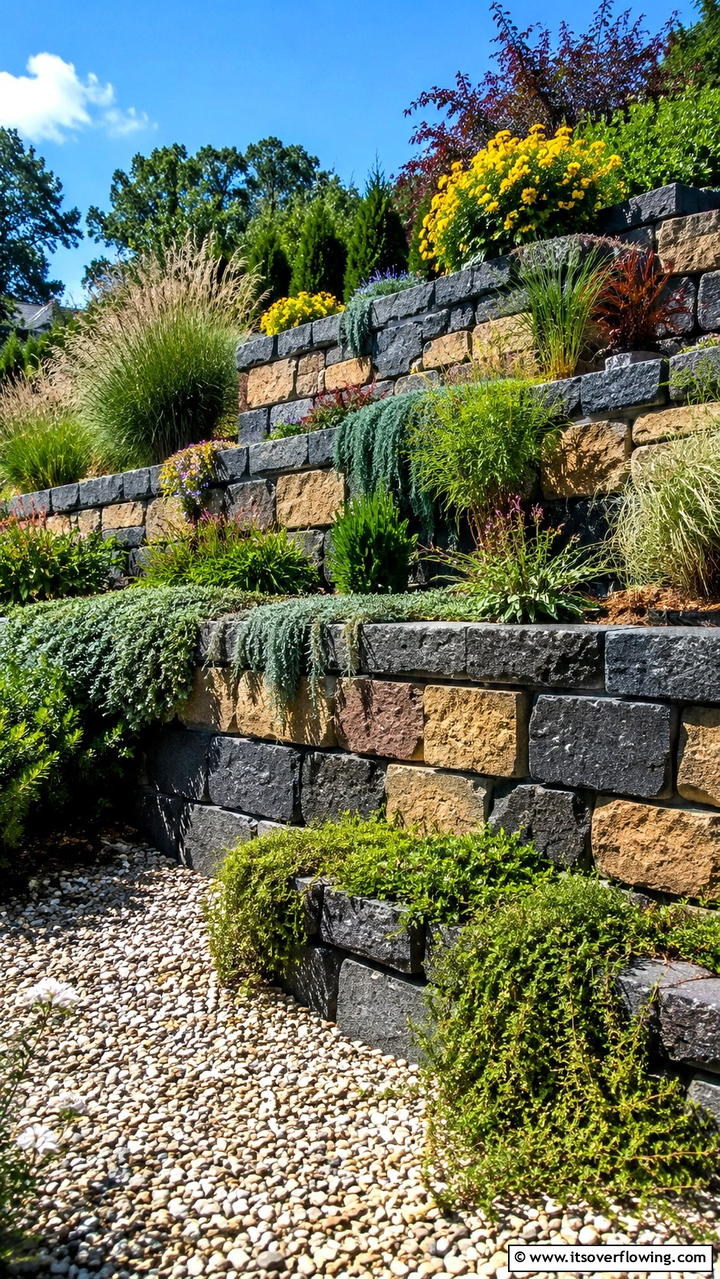 Layered Paver Wall - 30 Garden Wall Ideas for Vertical Planting and Privacy Screens