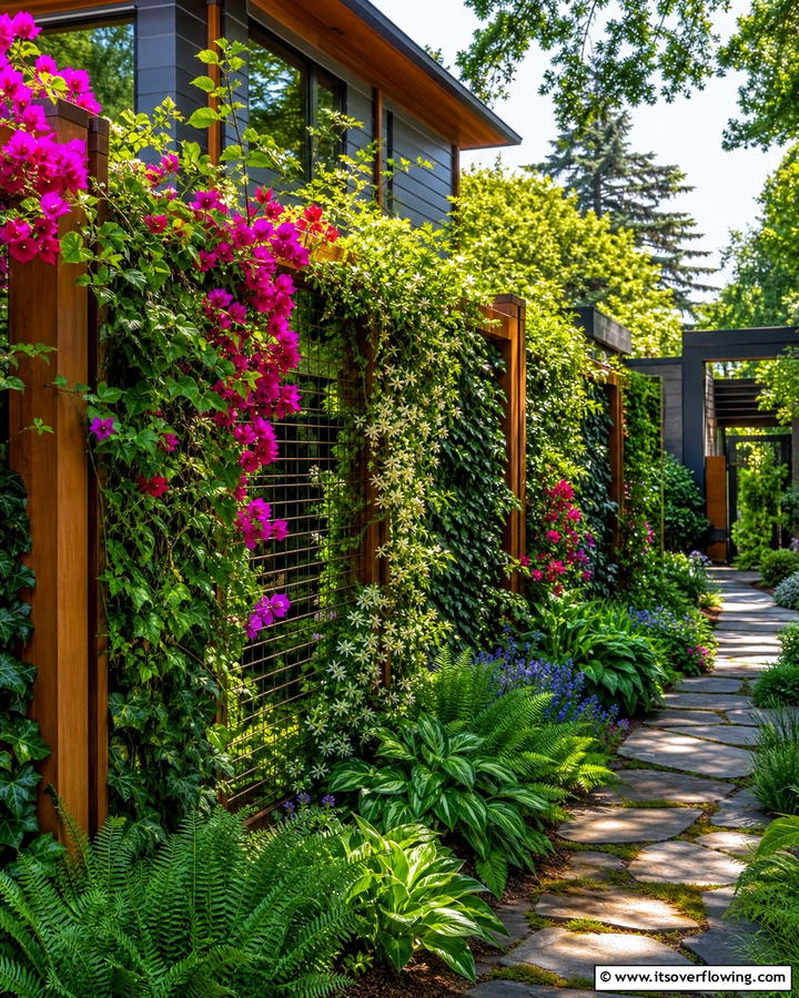 Layered Plant Integrated Fence - 21 Front Yard Fence Ideas to Enhance Privacy and Style