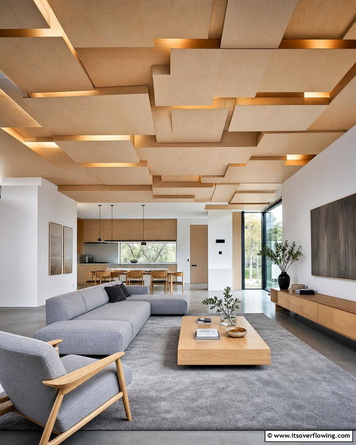 Layered Plywood Ceiling for Added Depth - 25 Plywood Ceiling Ideas for a Rustic Look