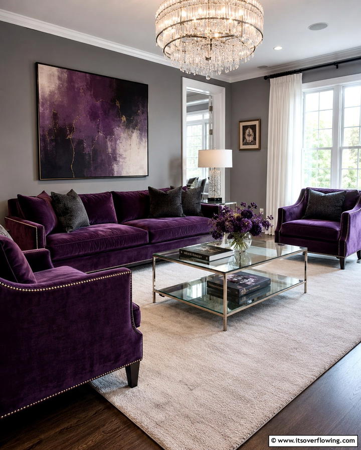 Layered Purple Rugs for Textured Appeal - 25 Purple Living Room Ideas for a Stylish Home Makeover