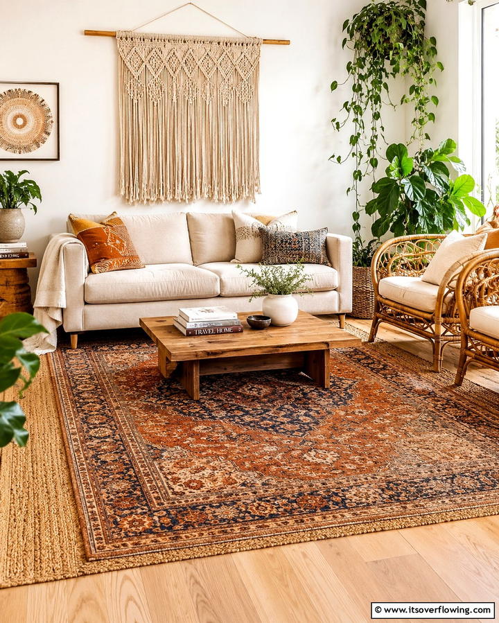 Layered Rug Textures - 30 Eclectic Boho Decor Ideas for a Free-Spirited Home Vibe