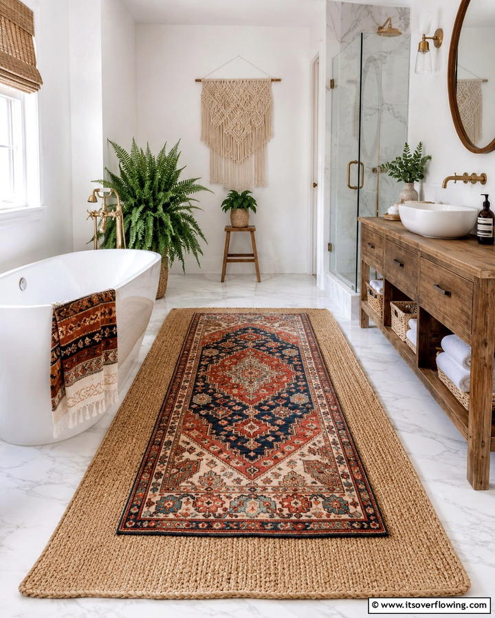 Layered Rugs - 25 Eclectic Bathroom Ideas for a Unique and Personalized Space