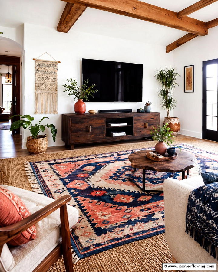 Layered Rugs - 25 TV Console Decor Ideas to Elevate Your Living Room