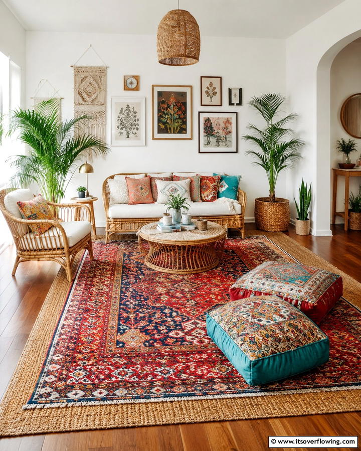 Layered Rugs - 25 Vibrant Colorful Boho Decor Ideas for Your Space