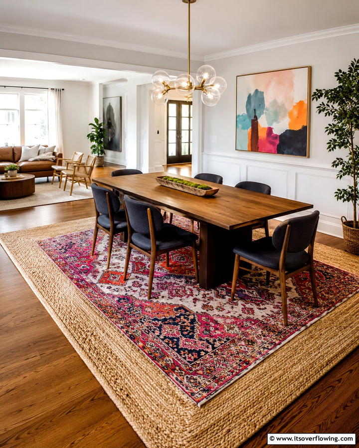 Layered Rugs for Added Dimension - 30 Dining Room Rug Ideas to Anchor Your Table Setting