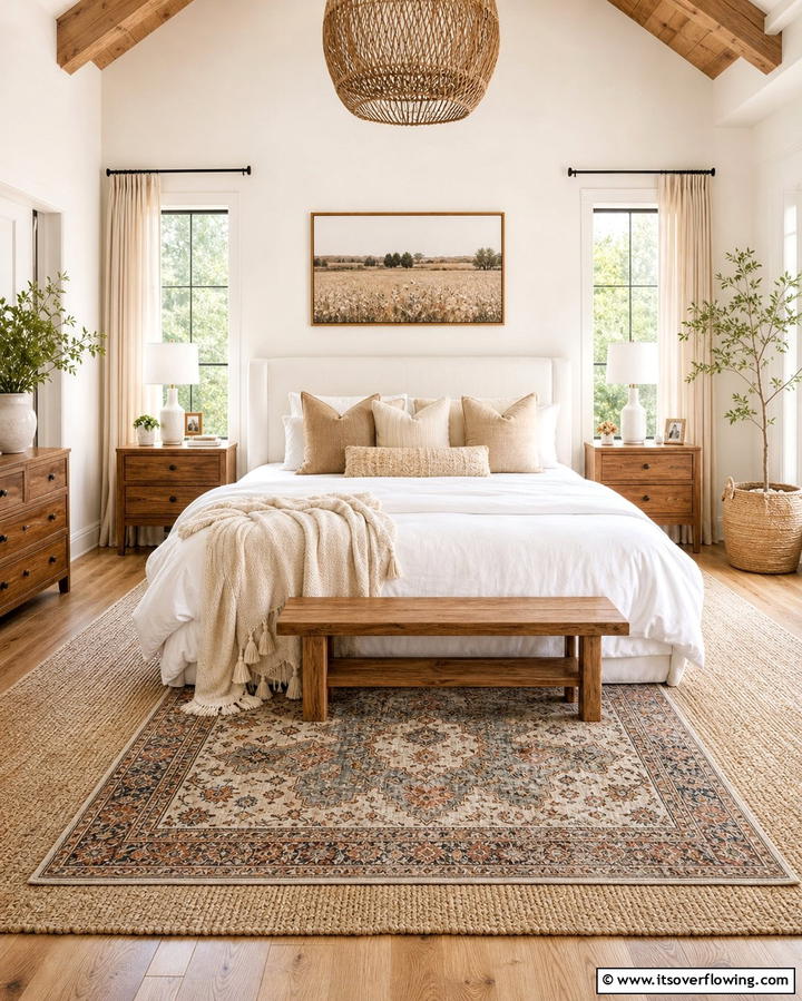 Layered Rugs for Added Texture - 25 Bedroom Ideas for Women to Reflect Personal Style