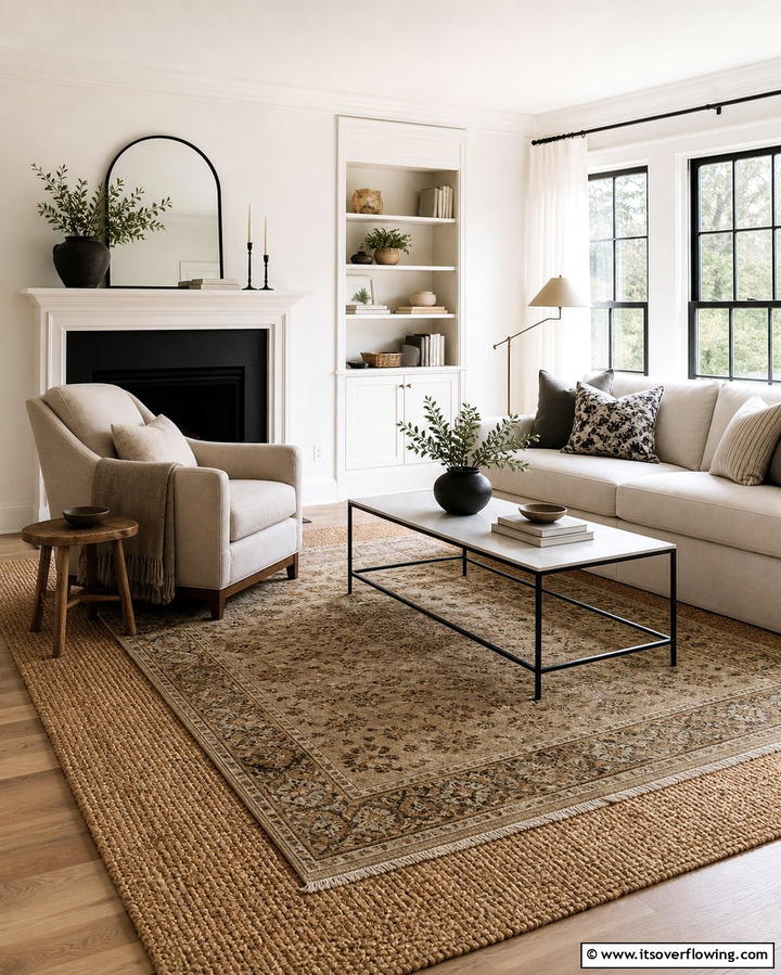 Layered Rugs for Depth - 25 Nancy Meyers Interior Design Ideas- Timeless & Elegant