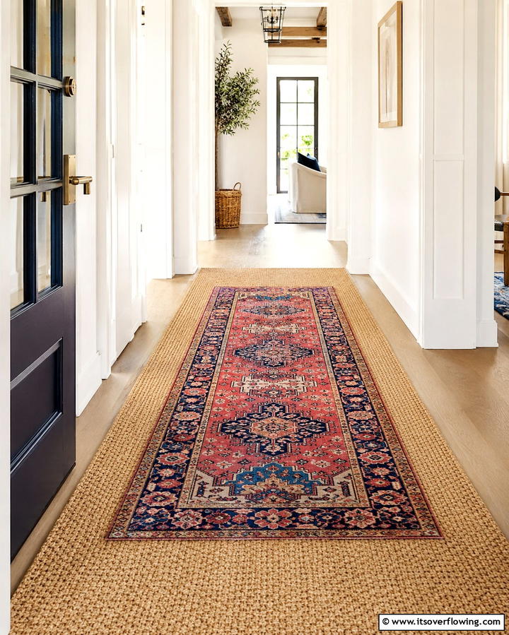 Layered Rugs for Depth - 30 Bohemian Hallway Decor Ideas for a Welcoming Entryway