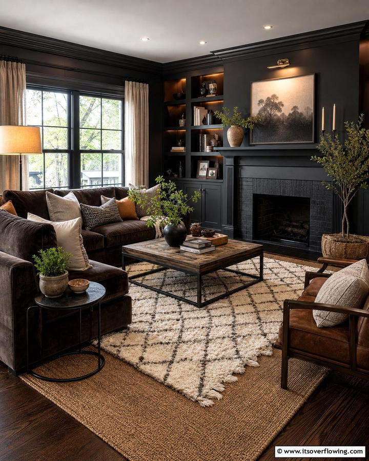 Layered Rugs for Texture - 25 Dark Living Room Ideas for a Moody and Chic Space